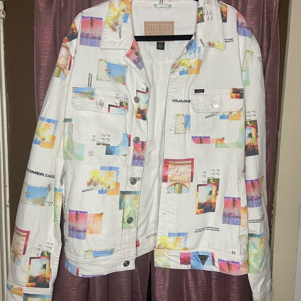 GUESS Collage Men’s Denim Jacket NWT *w/ Small Flaws
